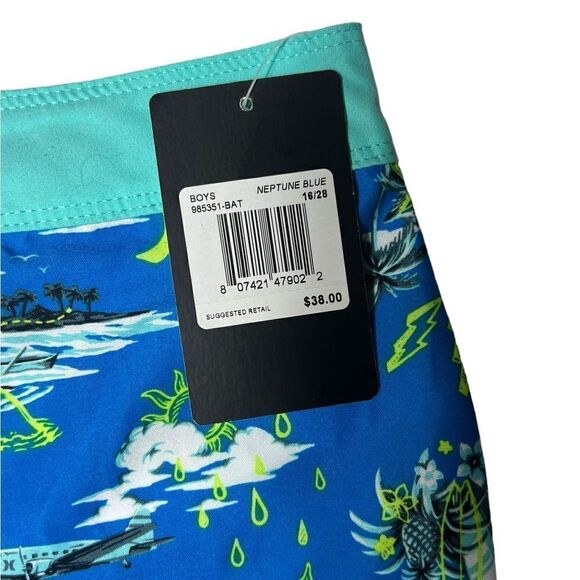 Hurley Neptune Blue Tropical Swim Board Shorts Size 16 / 28 NWT - Picture 5 of 10